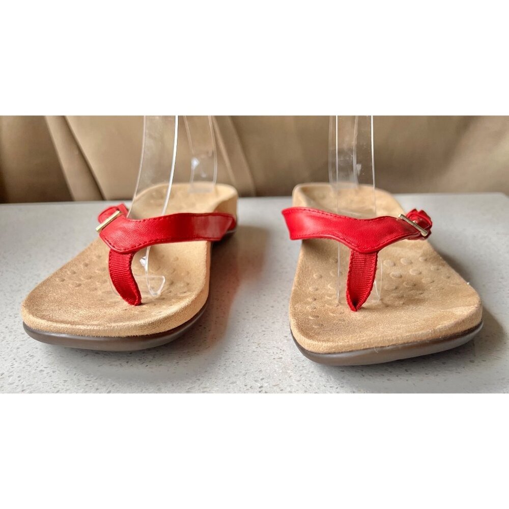 Vionic Womens Thongs Flip Flops Size 6 Red LeatherArch Support Buckle Strap - Picture 4 of 10